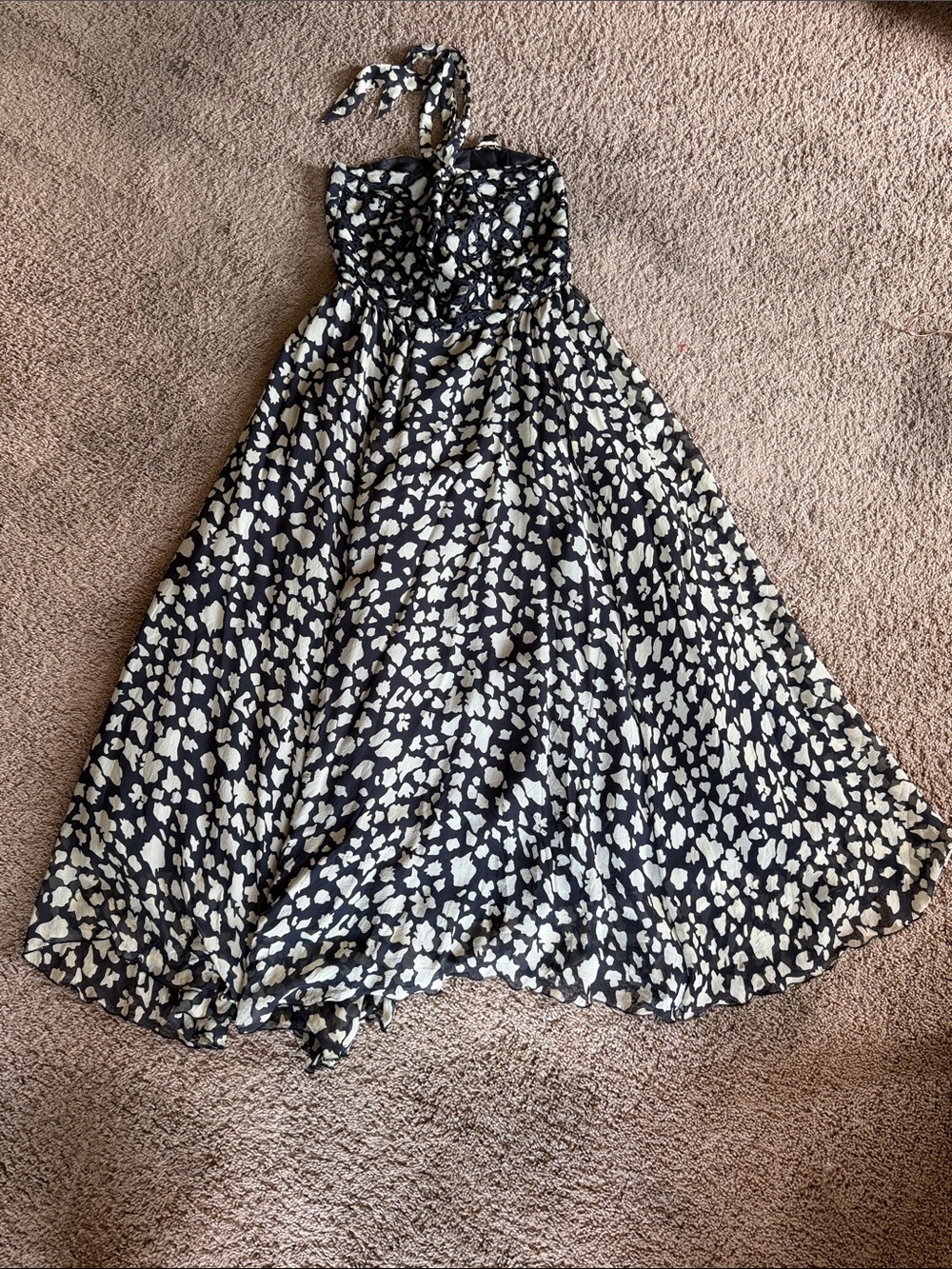 Winter Kate Black and Cream Floral Halter Skater Skirt